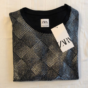 Zara Metallic Print Silver and Black T-Shirt
